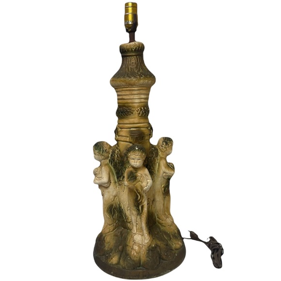 Antique Italian Sculpture Art Lamp Base Glorious Angel Cherubs Made in Italy - Picture 9 of 16